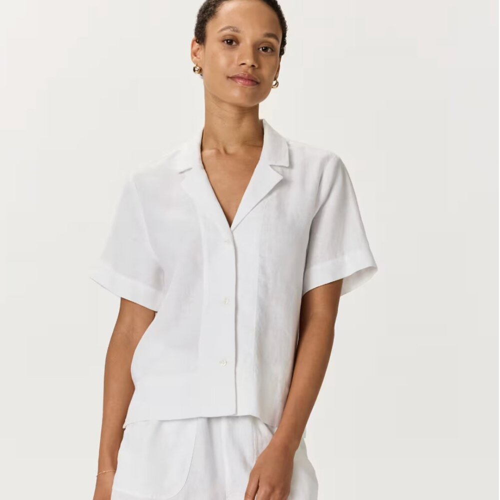 Quince 100% European Linen Short Sleeve Shirt in White